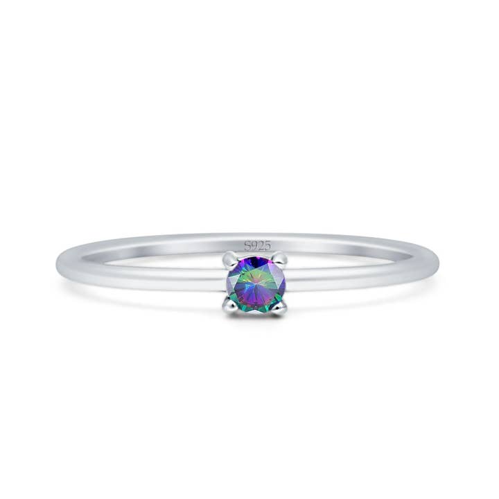Art Deco Round Rainbow CZ Solitaire Ring for wholesale by Blue Apple Imports