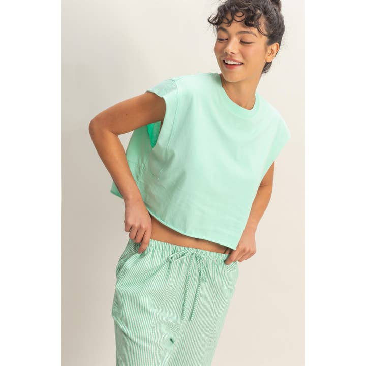 Crew Neck Boxy Sleeveless Cropped Top for wholesale by Double Zero