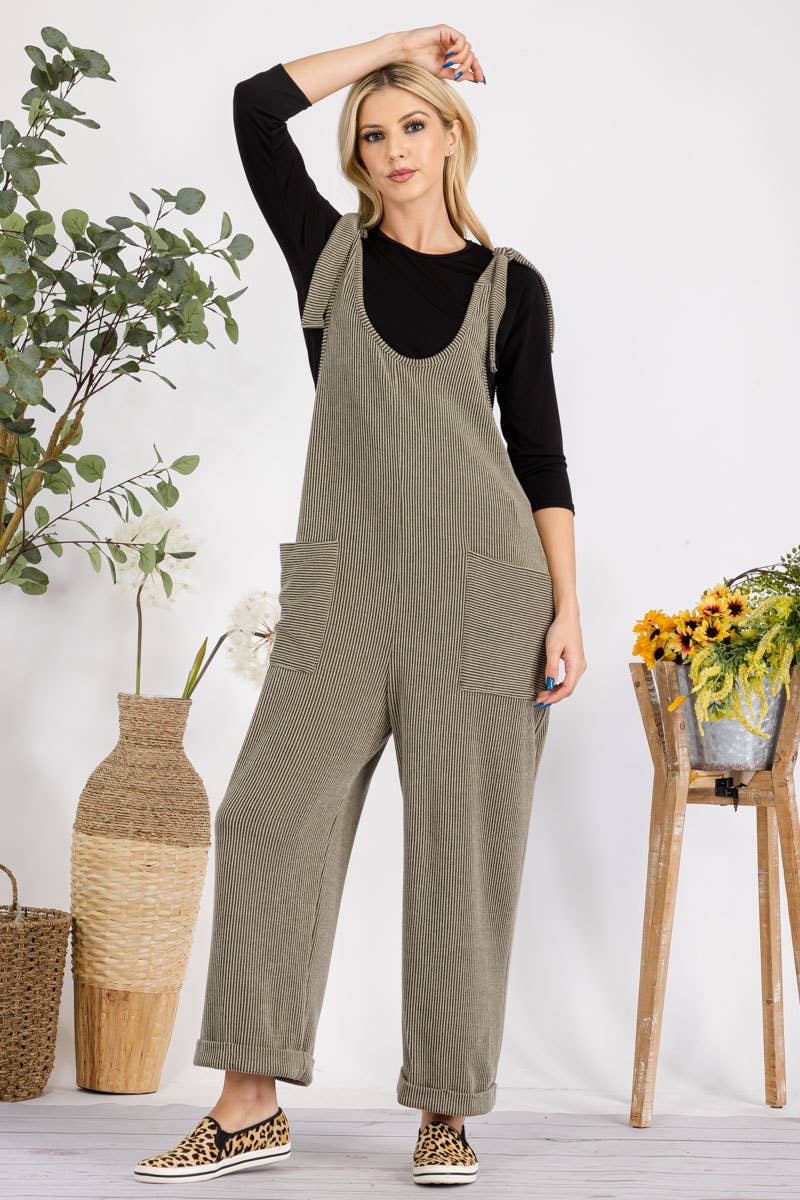 Celeste Clothing – Großhandel Jumpsuit – Damen – Plus-Size verstellbarer Rippen-Overall mit Fronttaschen - CP4387316