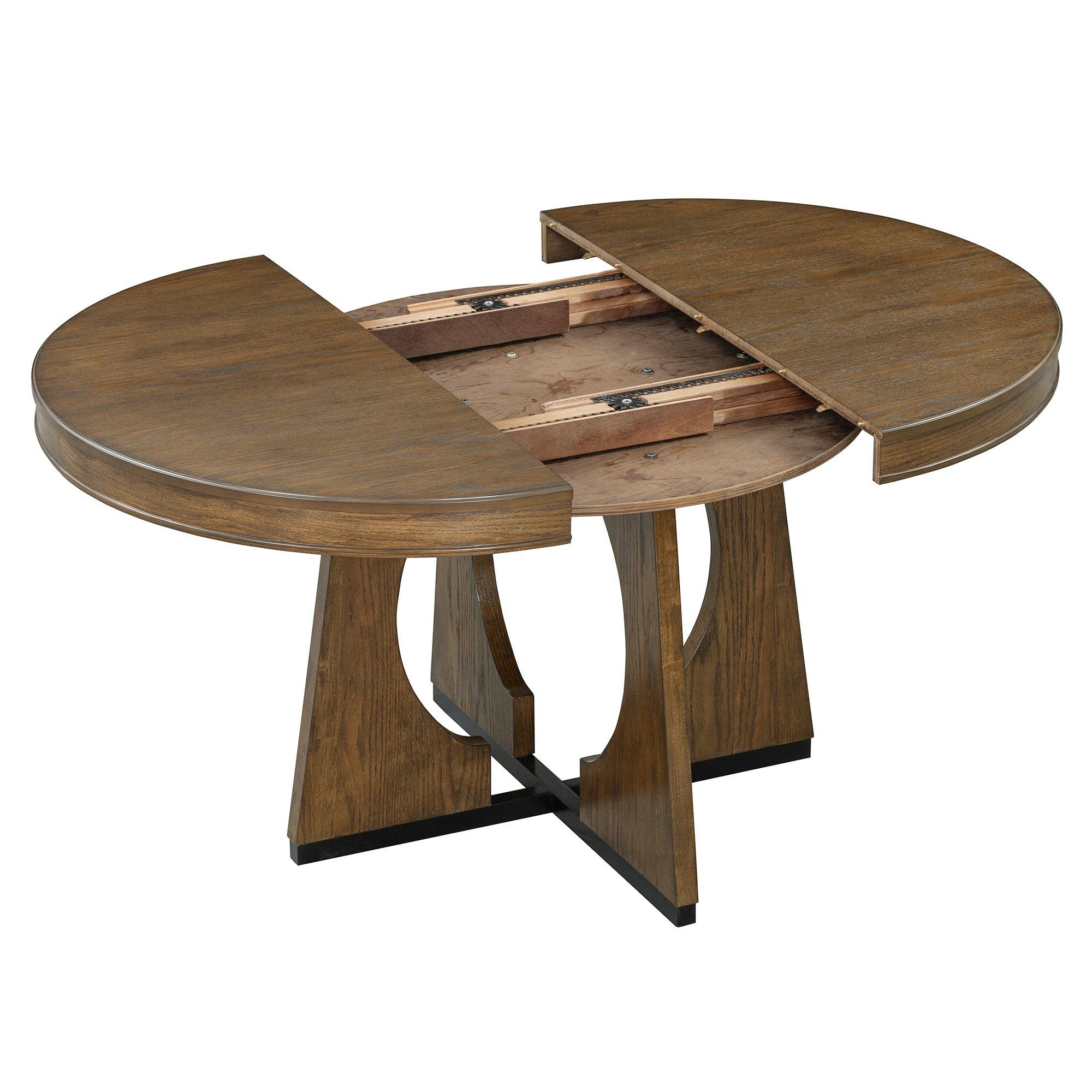 39F Inc. - Vente Salon de terrasse - Ensemble de salle à manger extensible rond en noyer de 5 pièces pour 4 personnes14