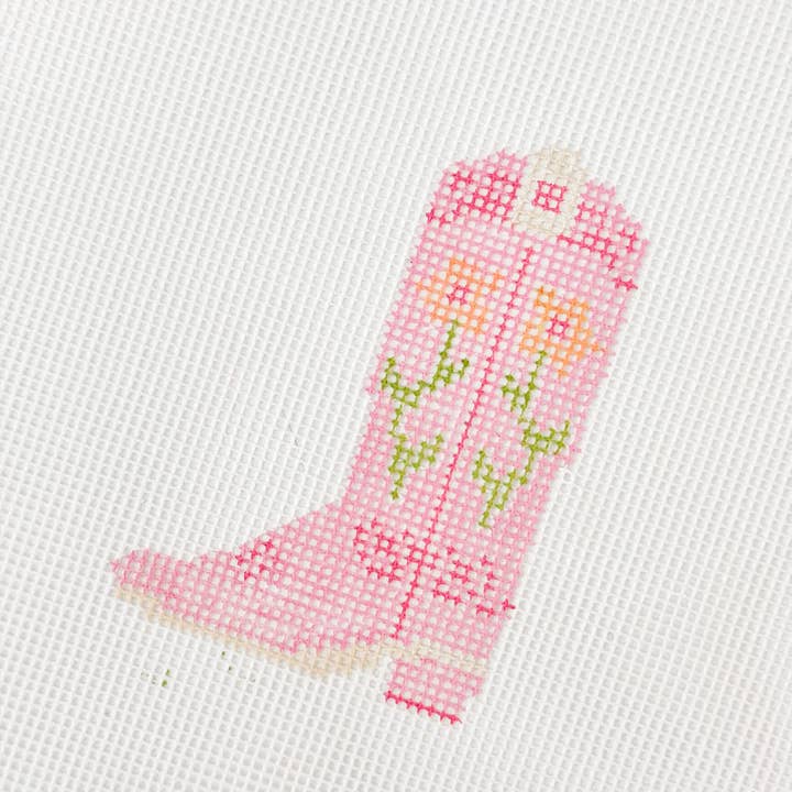Cotswold Co Designs – wholesale Material för broderi/korsstygn – Handmålad rosa cowboystövel 3” broderiduk 13 mesh