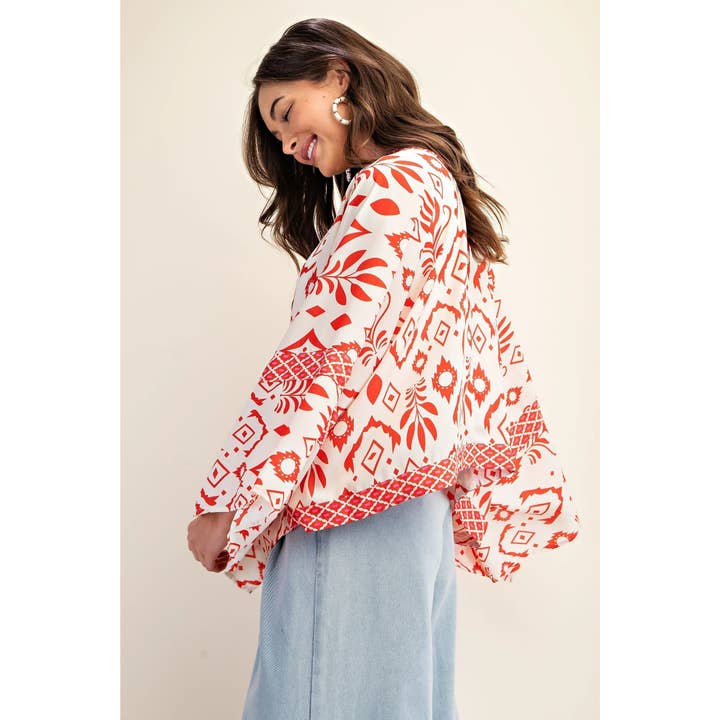 BNS - Wholesale Kimono - Women's - Printed Tie Front Cropped Kimono Cardigan