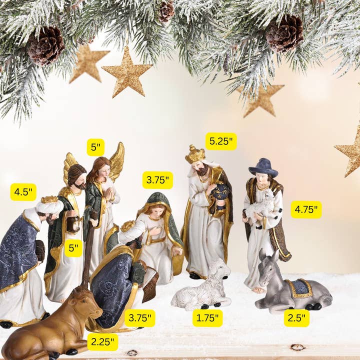Dicksons - Wholesale Nativity Scene Decor - Nativity 11 Piece 5H White Gold Color3
