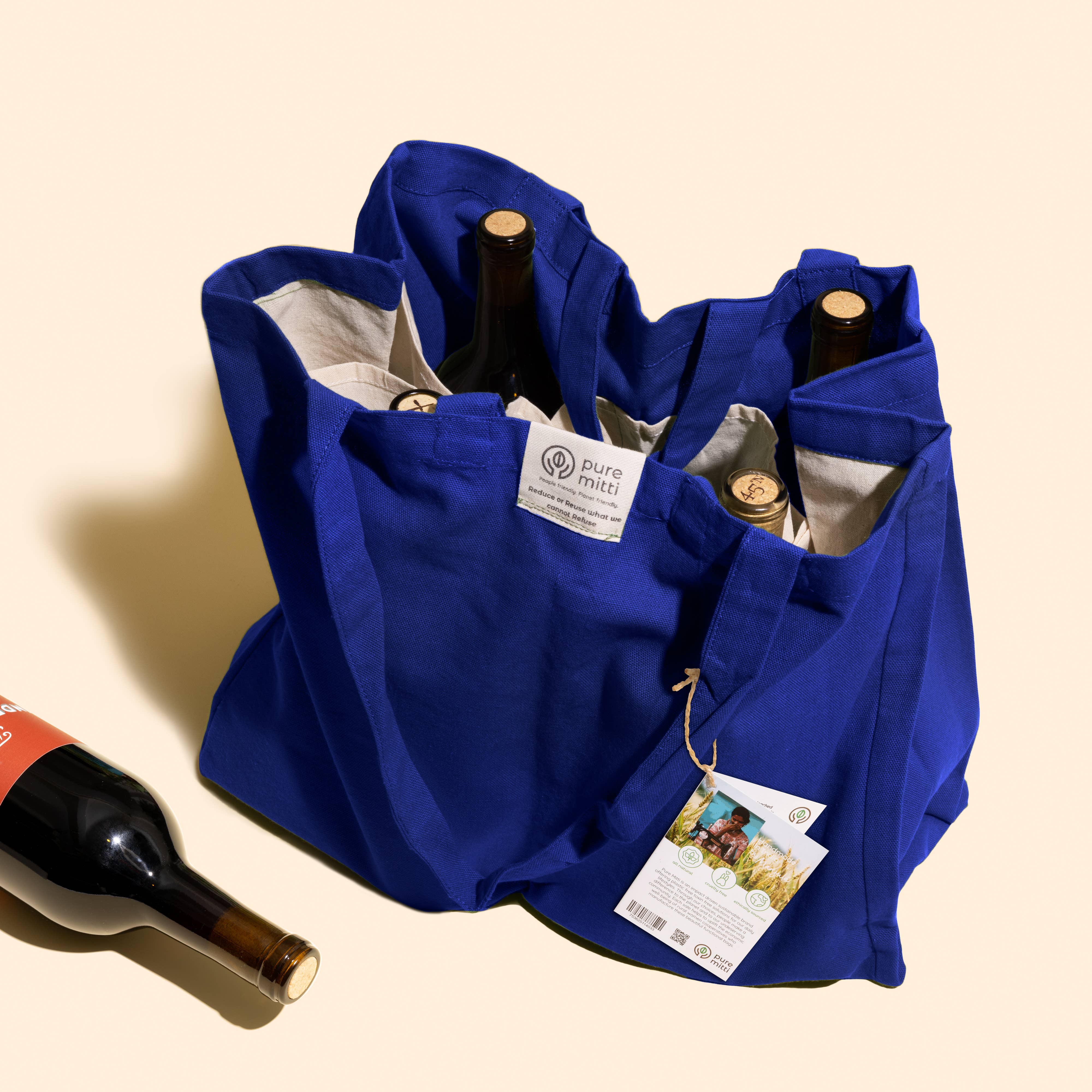 Pure Mitti - Vente Tote bag – unisexe - Amour de la durabilité : Tote en coton indigo à poches multiples pour courses0