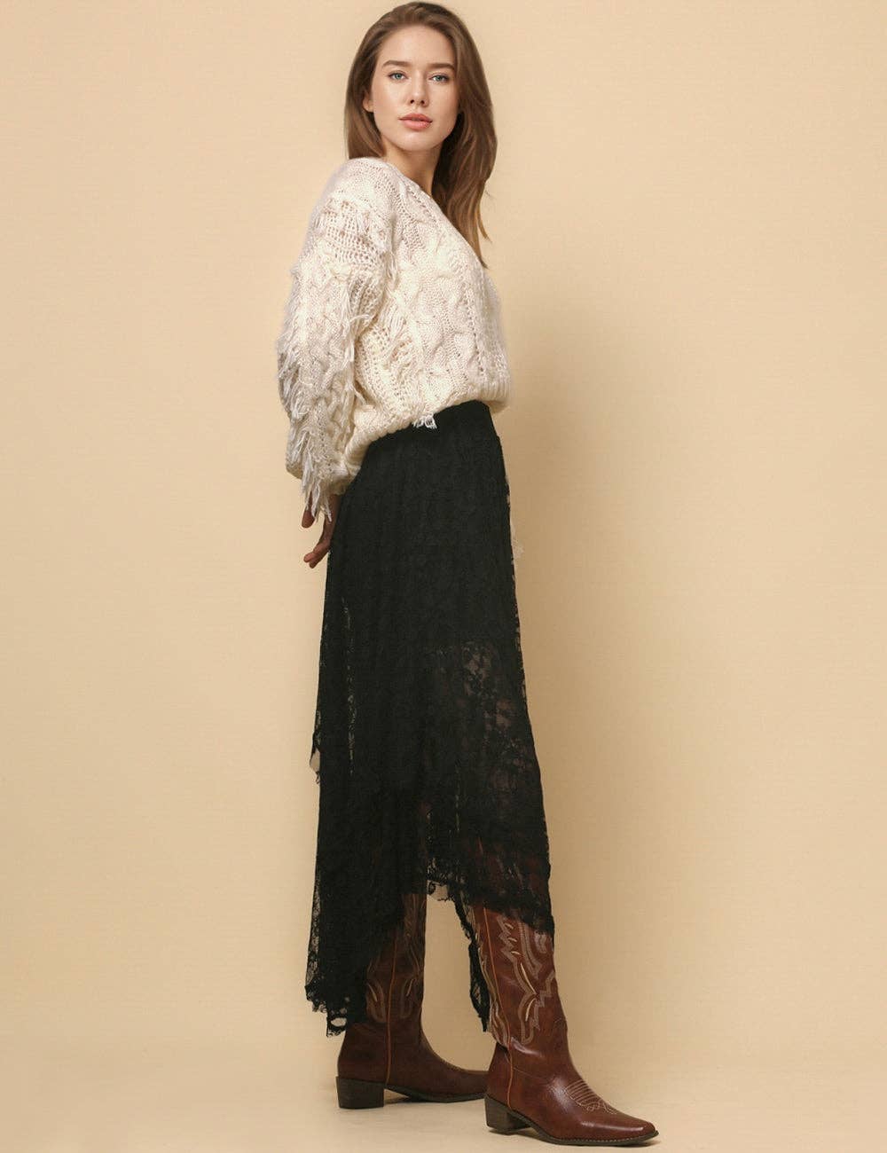 Sweetkama - Vente Jupe – femme - Jupe mi-longue en dentelle florale de couleur unie pour femmes SKS480131