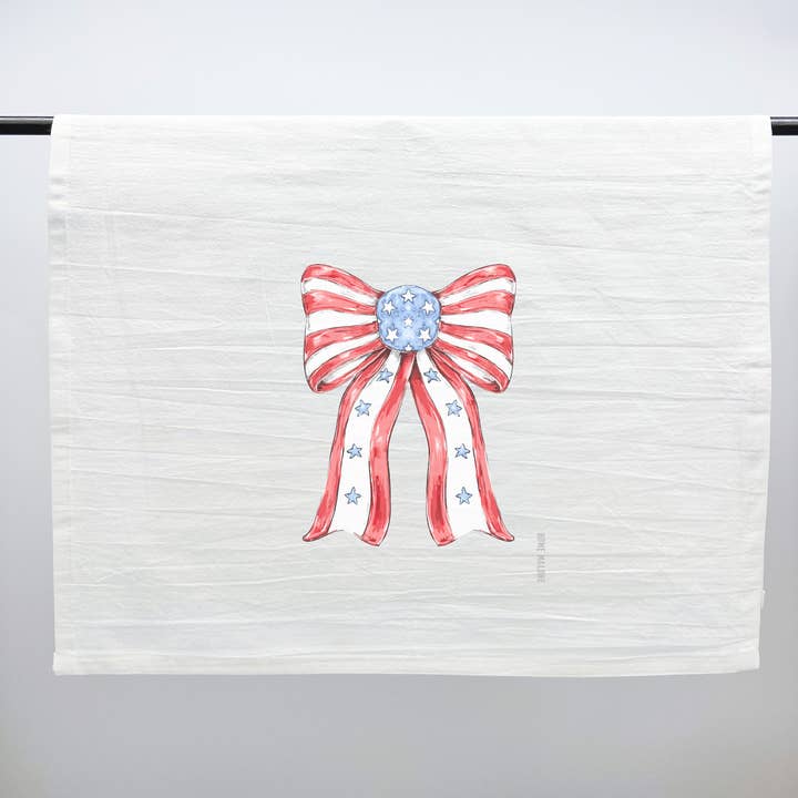 Patriotic Bow Tea Towel-Stars and Stripes July 4th Coquette for wholesale by Home Malone