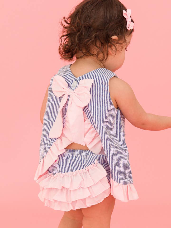 Baby Girls Classic Blue Seersucker Ruffle Swing Top and Bloomer Set
for wholesale on Faire
