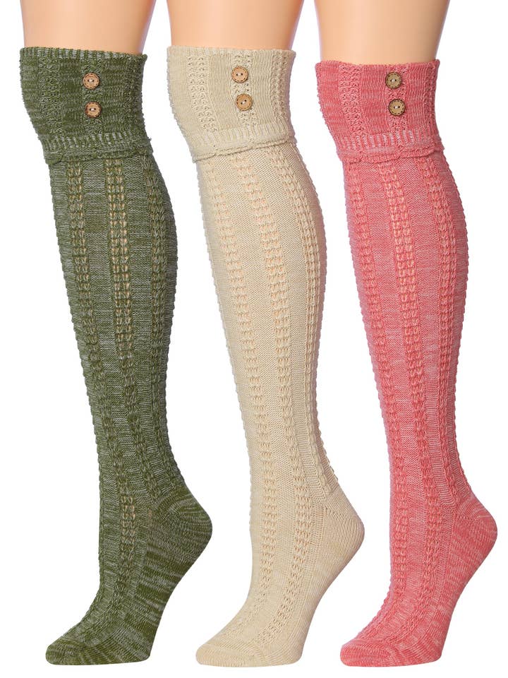Tipi Toe Lot de 3 paires de chaussettes d'hiver chaudes à hauteur du genou/au-dessus du genou avec boutons pour la vente par Gold Hose LLC