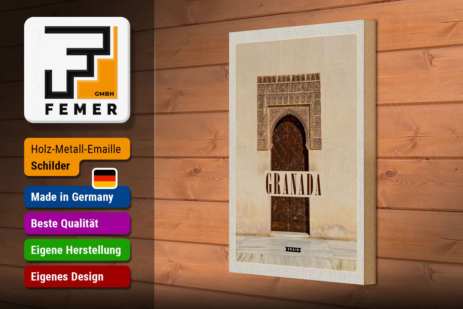 Femer - Vendita all'ingrosso Cartelli - Poster turistico di Granada, Spagna, 20 x 30 cm, cartello da viaggio in legno2