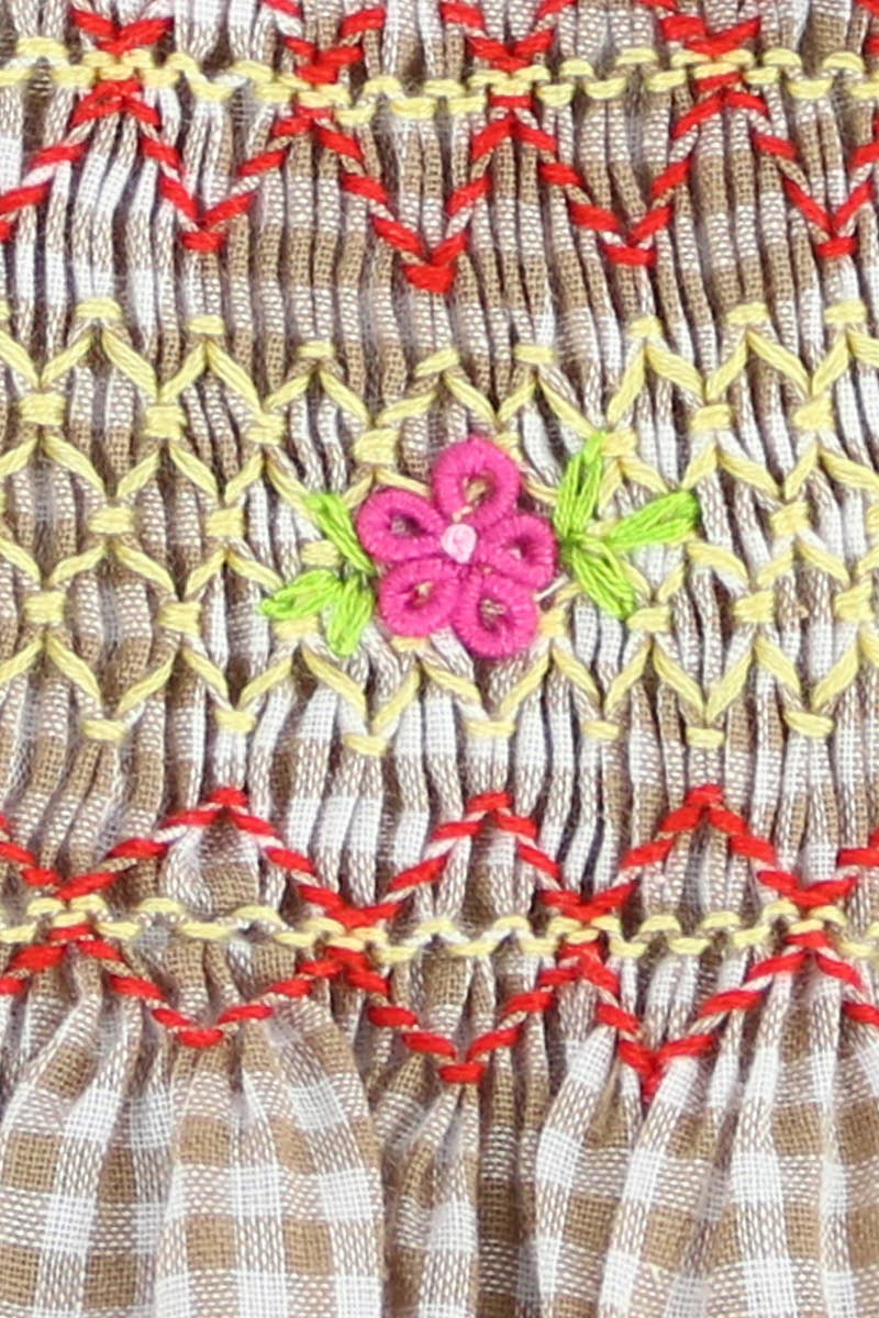 SISSYMINI - Vente Robe – bébé - Robe vichy brune smockée à la main pour bébés et tout-petits1