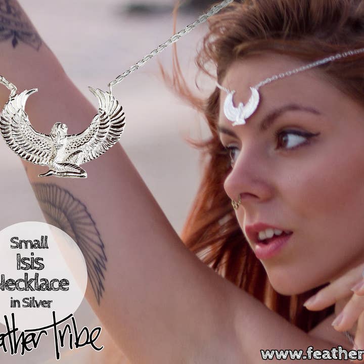Feather Tribe - Wholesale Pendant/charm necklace - Small Sterling Silver Isis Goddess Necklace or Headpiece0