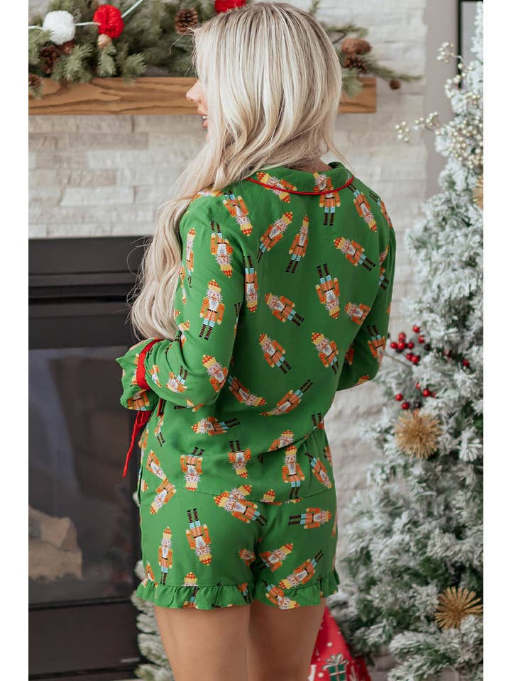PRETTY BASH - Wholesale Sleepwear Set - Women's - Christmas Bow Top and Ruffle Shorts Pajama Set8