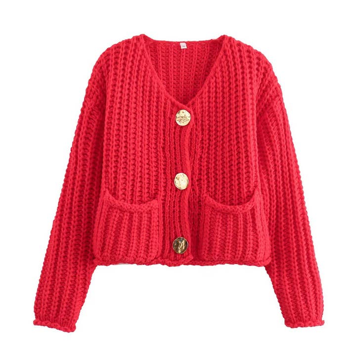 Lily Clothing - Wholesale Cardigan - Women's - SOLID COLOR SINGLE ROW ROUND BUTTON KNIT CARDIGAN