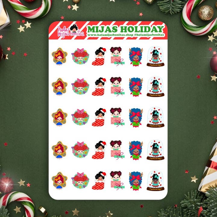 Mijas Holiday Sticker Sheet (Big) 2025 for wholesale by Hola Mijas Bonitas