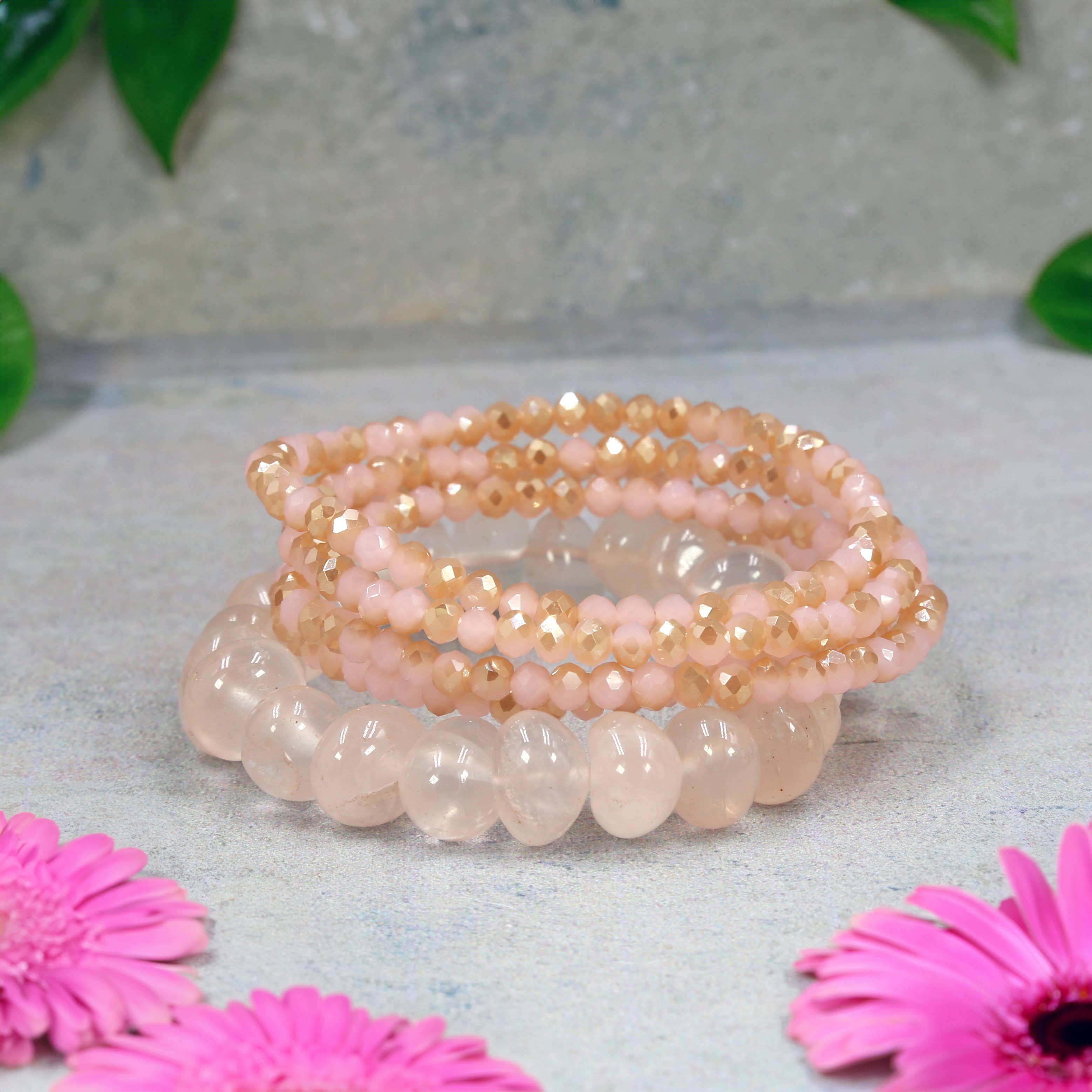 IST Jewelry - Wholesale Beaded Bracelet - 19FB08RS-CYB39 - Rosy Champagne Dream Bracelet Set