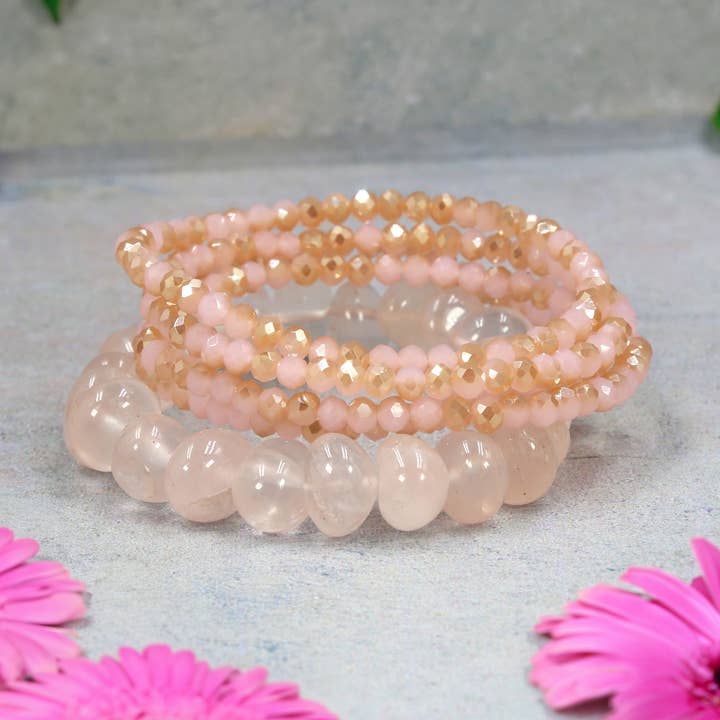 IST Jewelry - Wholesale Beaded Bracelet - 19FB08RS-CYB39 - Rosy Champagne Dream Bracelet Set0