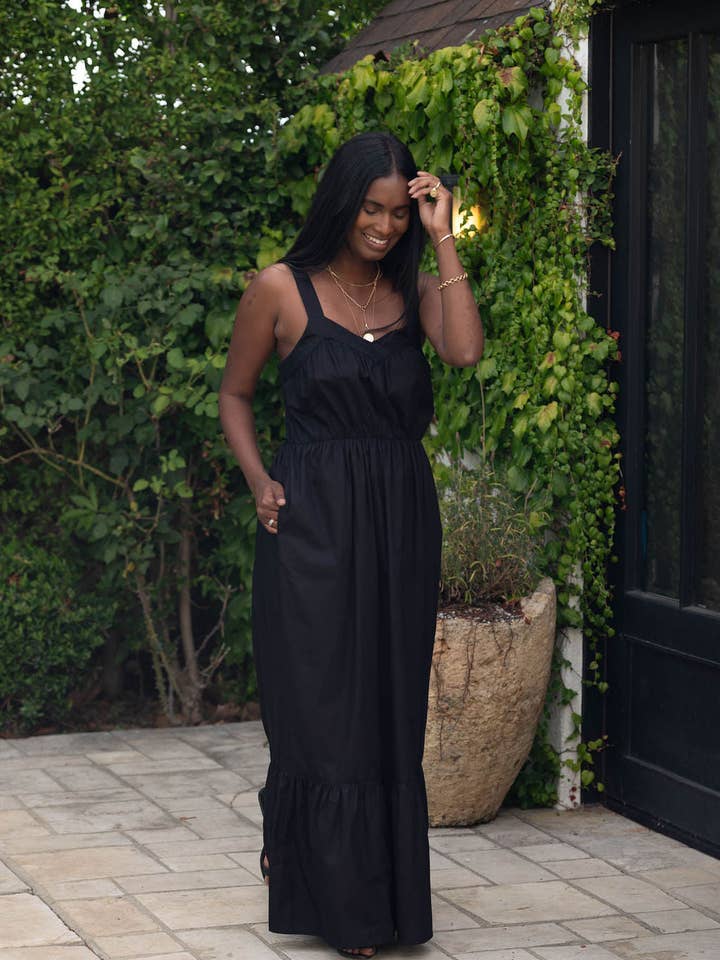 PORTOBELLO DRESS iN SOLID BLACK for wholesale by Roma Label