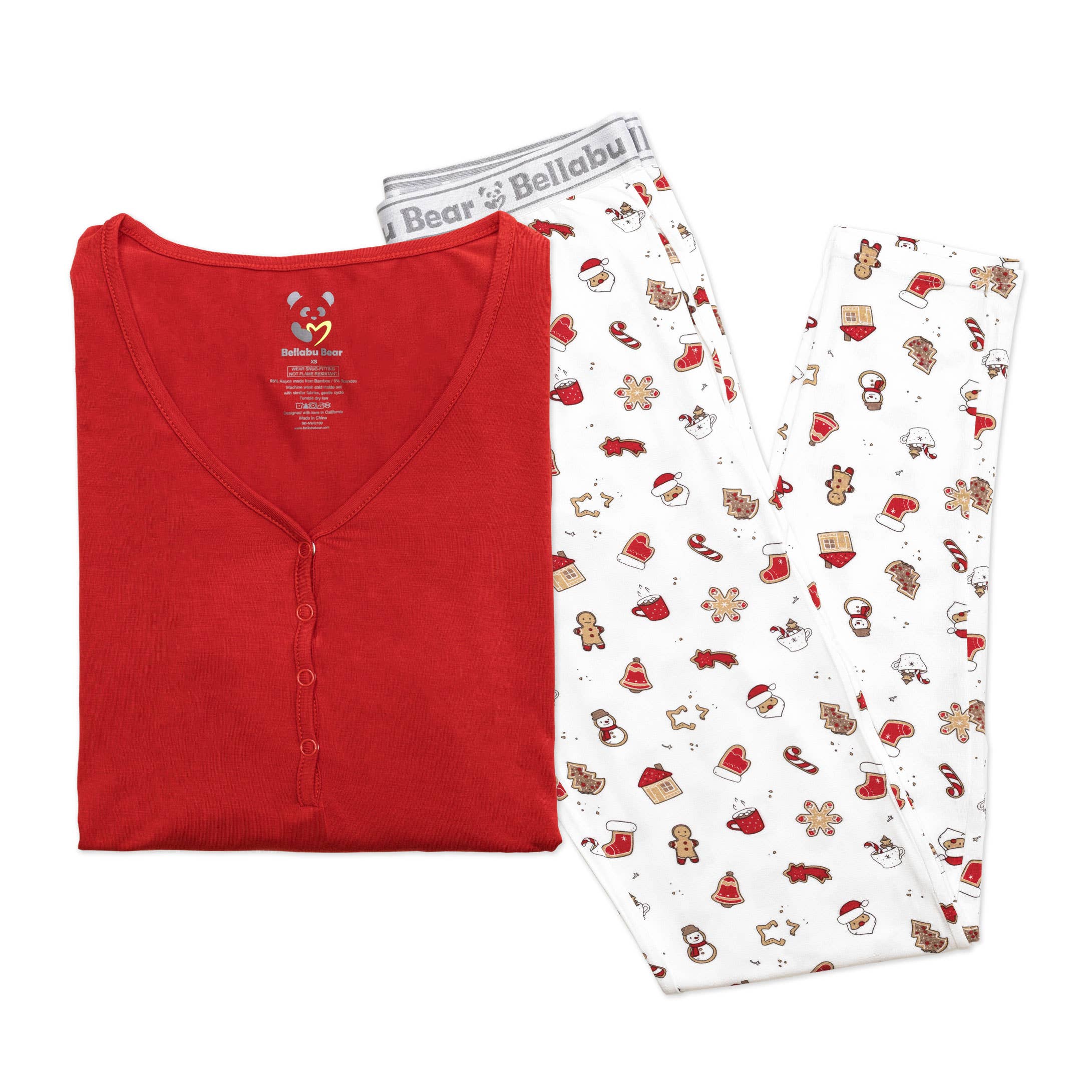 Bellabu Bear - Vente Haut et bas de pyjama – femme - Ensemble de pyjama en bambou pour femmes "Biscuits de Noël au sucre"0