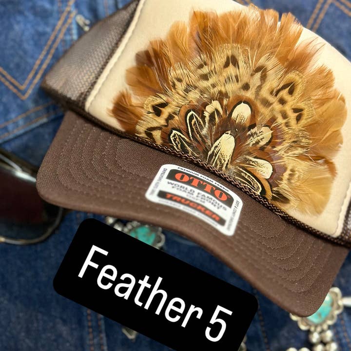 High Ho Silversmithing - Wholesale Trucker Hat - Women's - BROWN AND TAN FEATHER TRUCKER HAT4