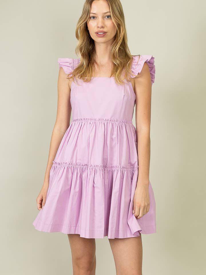 Vestido Lilás em Camadas com Alças de Folhos OD1077 por atacado de Heyson