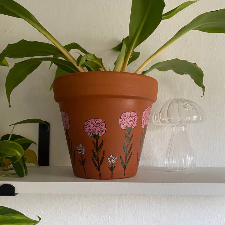 jcarp designs - Wholesale Plant Pot - Hand-painted Whimsical Carnation Terracotta Plant/Flower Pot0