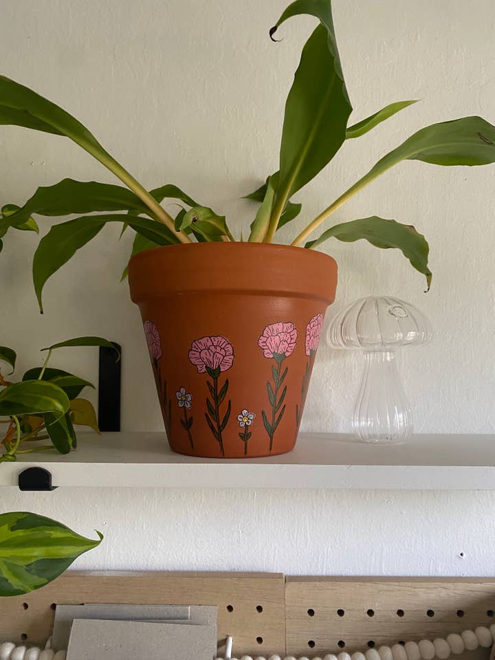 Vaso de Planta/Flor em Terracota Pintado à Mão com Cravo Fantasioso por atacado de jcarp designs