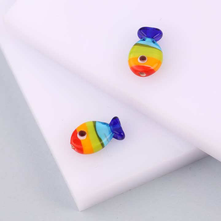 Adamodart - Wholesale Individual Charm/Pendant - Murano Glass Rainbow Fish Beads, Lampwork fish spacer charm
