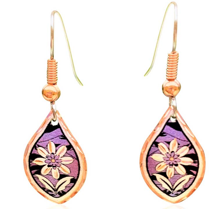F 29 Purple color floral earrings for wholesale by COPPER ARTS INC.