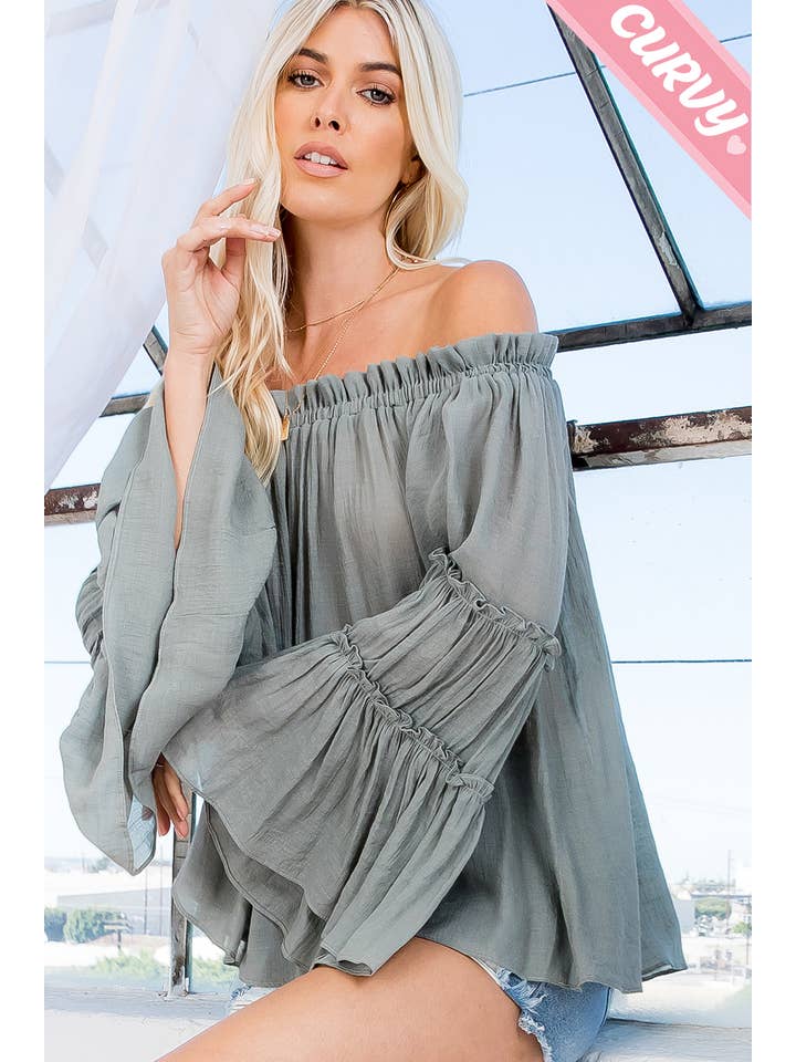 Sweet Lovely by Jen - Wholesale Blouse - Women's - PLUS SIZE OFF SHOULDER TIERED SLEEVE TOP36