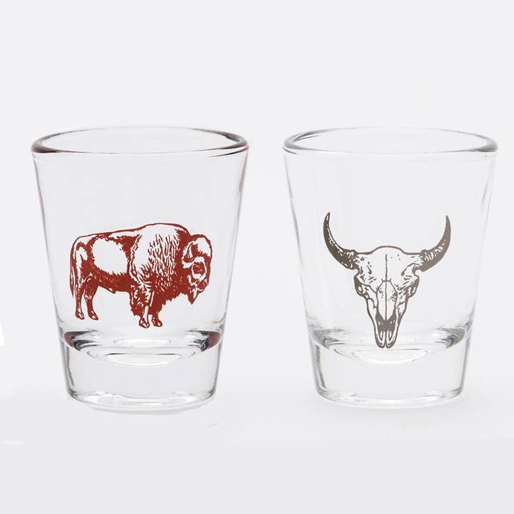 Counter Couture - Vente Verre à shooter - Paire de verres à shot - Bison et tête de mort de buffle
