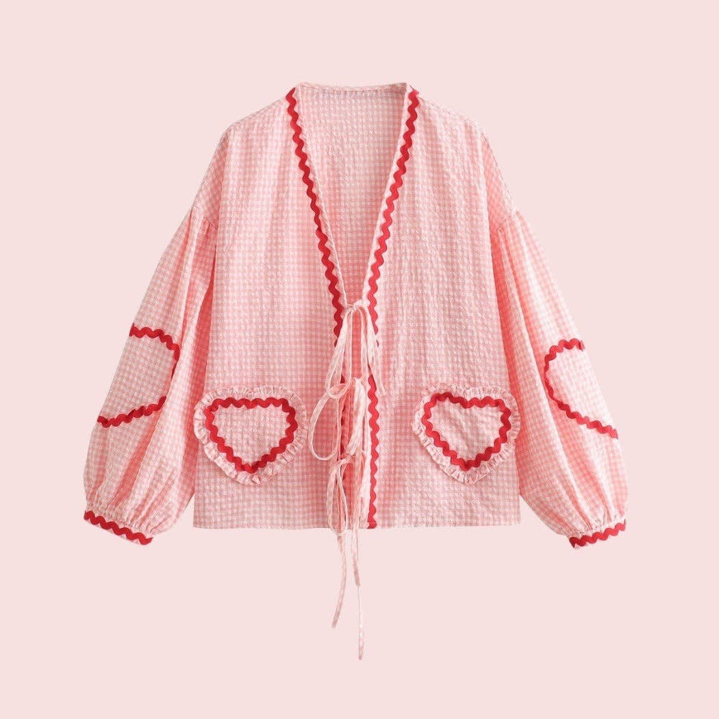 Funkyrel® Atzbranding Limited – Großhandel Strickjacke – Damen – Crosa - Übergroße karierte Love-Strickjacke - Luftige Sommer-Überwurf2