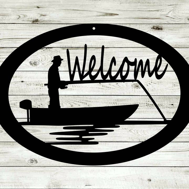 Fishing Metal Steel Oval Welcome Sign for wholesale by SherFab Industries, LLC.
