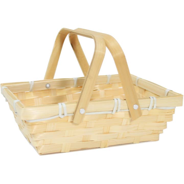 5 x Natural Bamboo Shopper Baskets with Folding Handles for wholesale by Candi Gifts