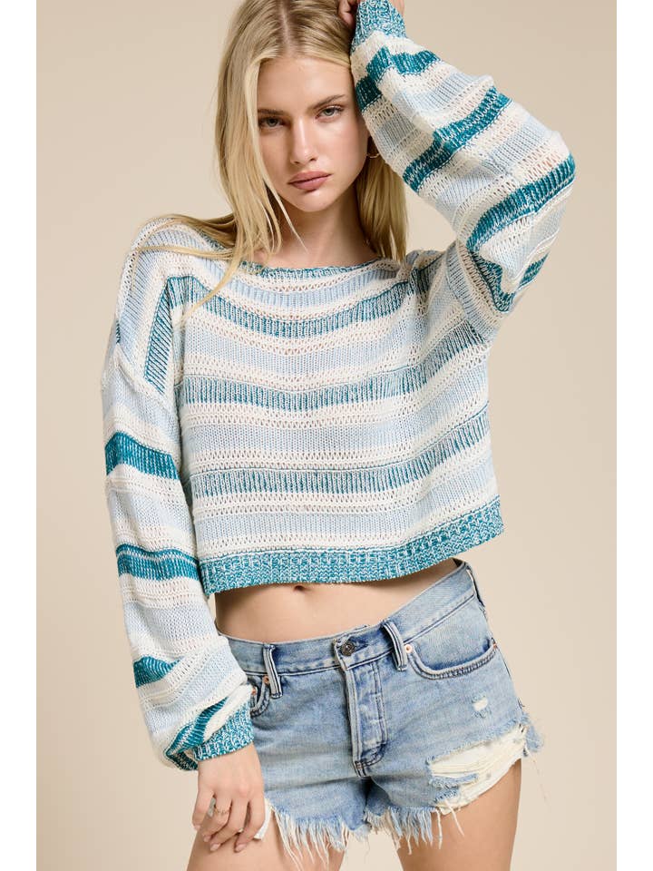 Mimosa - Wholesale Knit Sweater - Women's - Contrast Stripe Lightweight Knit Sweater2