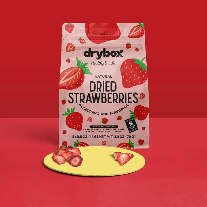 DRYBOX - Wholesale Dried/Dehydrated Fruit - Drybox Dried Strawberries 0.5oz 5 Packs Total 2.5oz3