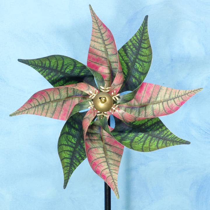 Windrad-Windspiel mit Weihnachtsstern-Design, Grün und Rosa für den Großhandel von Paper Arboretum