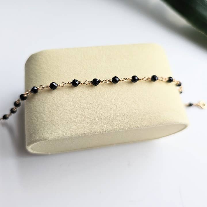 Black Onyx gemstone Chain by the foot for wholesale by Half Moon Jewelry Designs