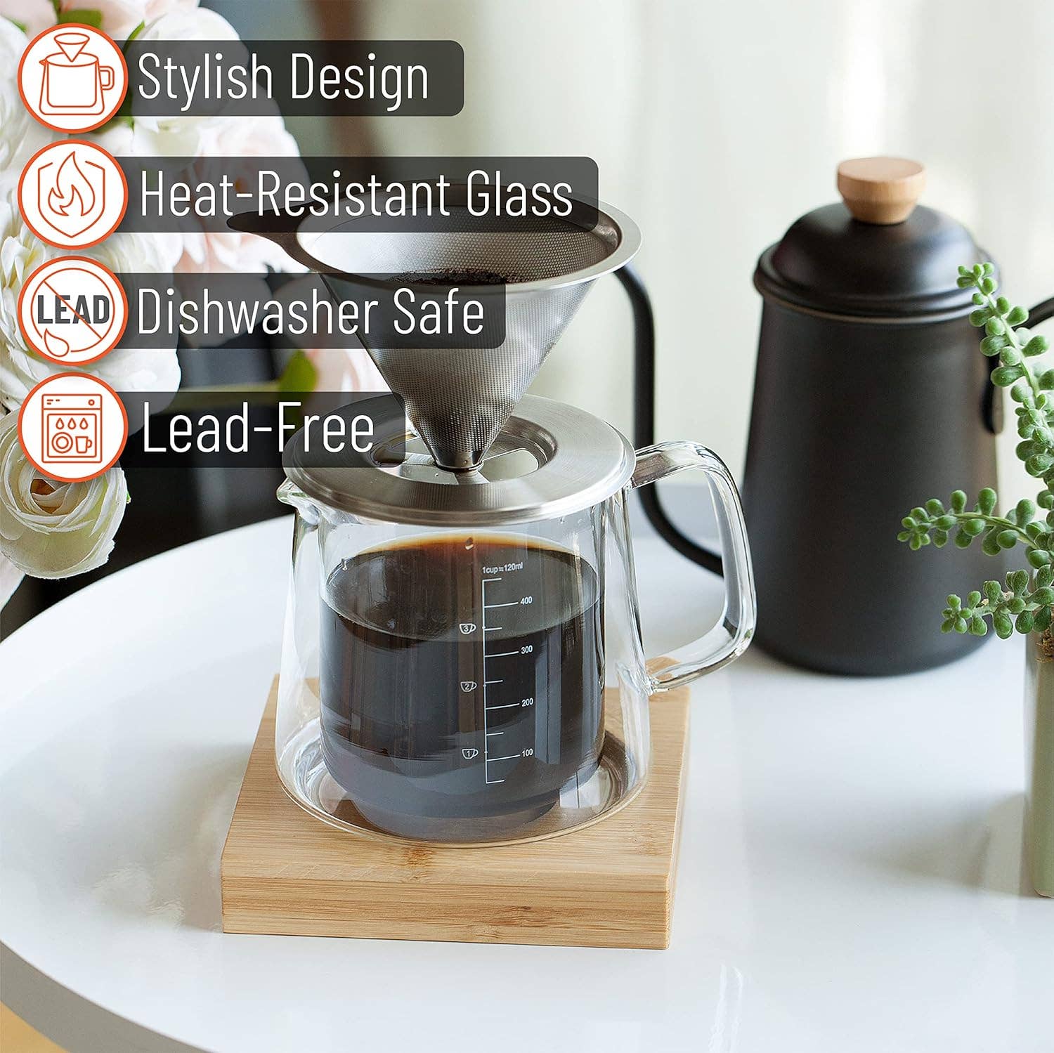 Brew To A Tea - Wholesale Pour Over & Dripper - BTaT Pour Over Coffee Maker Set - Double Wall Glass 16oz2