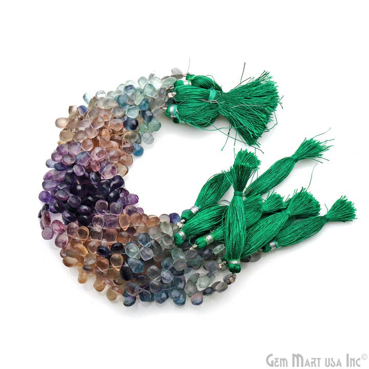 GemMartUSA - Wholesale Beads - Fluorite Pears Briolette Beads, 8 Inch Gemstone Strand,9x7mm