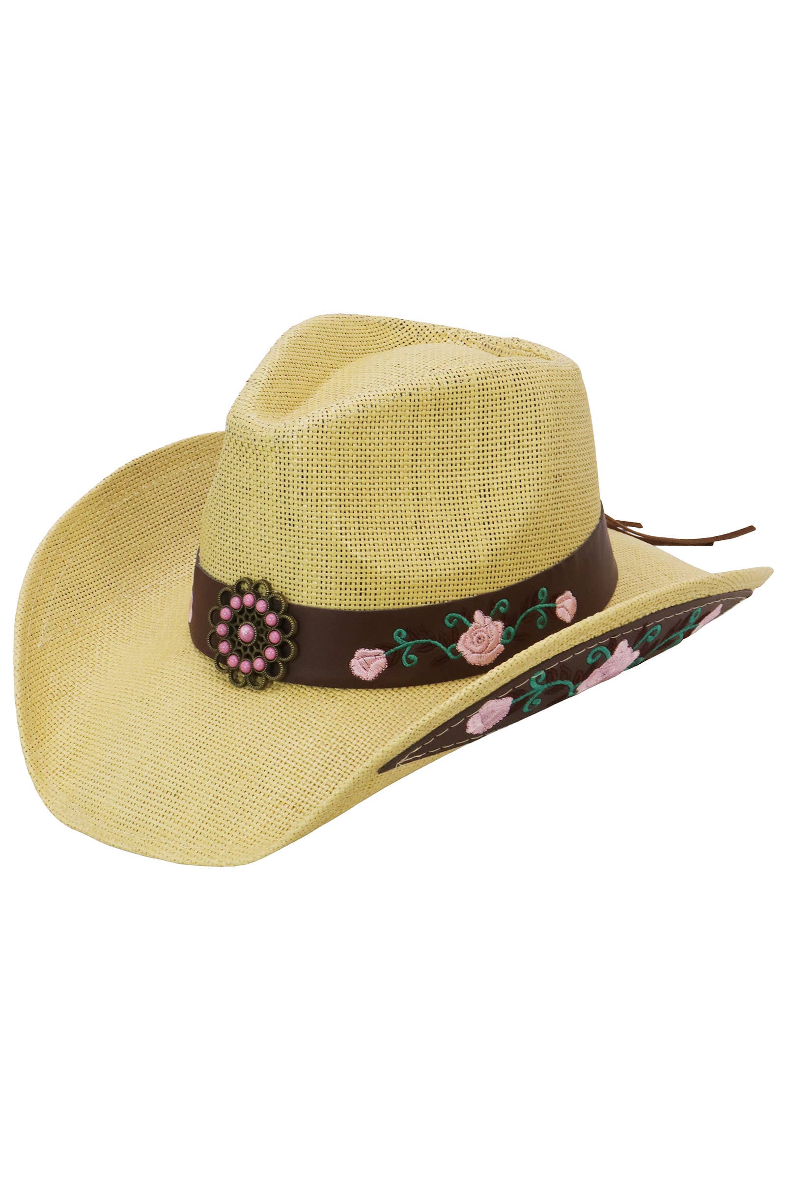 Cap Zone - Wholesale Cowboy Hat - Women's - Pink Rose Concho Belt Embroidered Cowgirl Hat5