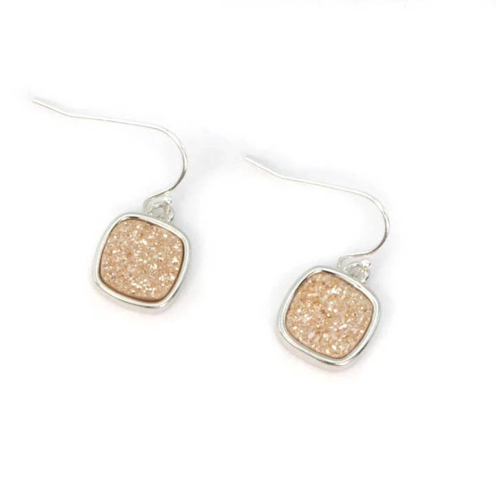 Christy Square Silver Druzy Earrings for wholesale by Christy Jean Boutique