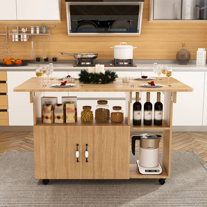 39F Inc. - Wholesale Side Table - Multi-Functional Folding Table with Storage Shelves and Wheels, 47 Inch Foldable Dining Table for Small Spaces, Compact Desk for Kitchen, Dorm, Office11