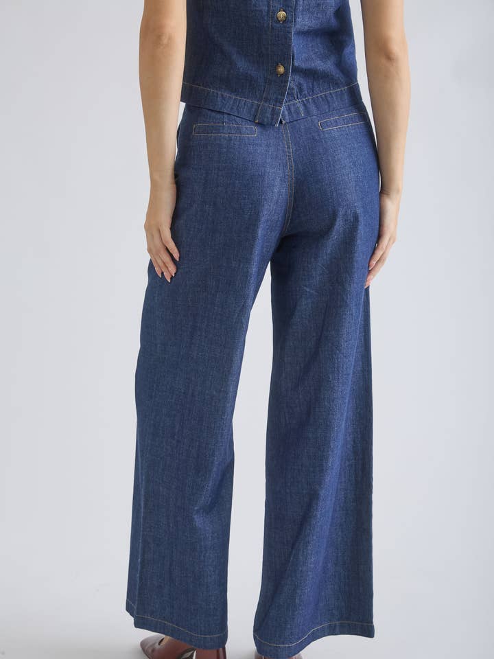 HIGH WAIST PLEATED WIDE LEG DENIM PANTS for wholesale on Faire1