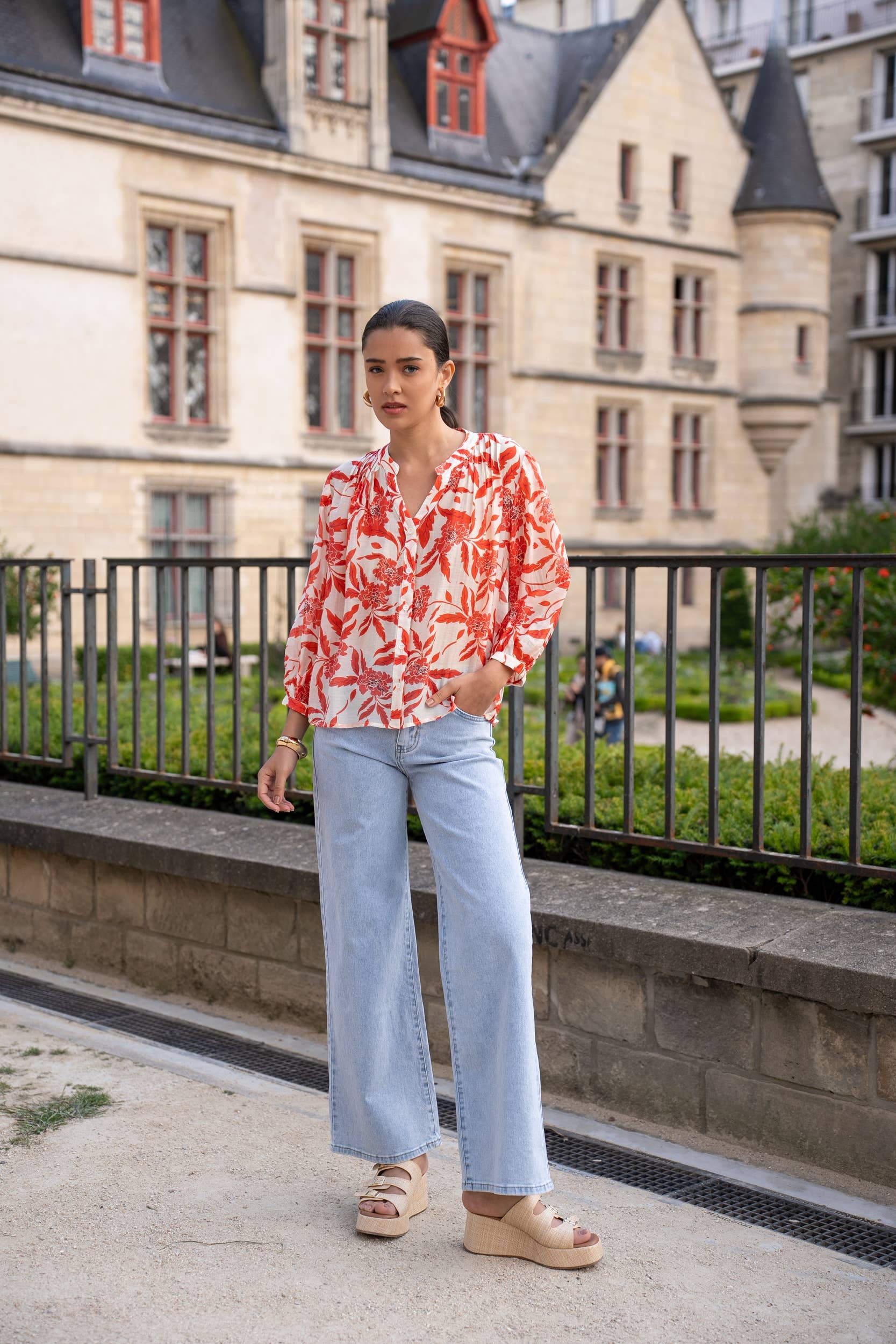 CHOKLATE PARIS – Camisa com botões no colarinho – Mulher por atacado – Camisa Saint Tropez estampada viscose seda - CK0813611