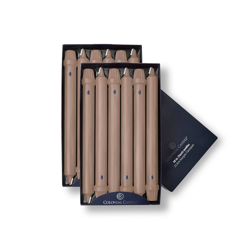 MVP Group International INC - Wholesale Tapered Candle/Candlestick - Mocha Unscented Classic Taper Candle, 10 in, Colonial Candle