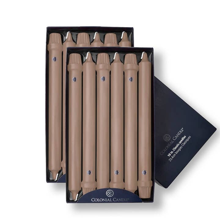 Mocha Unscented Classic Taper Candle, 10 in, Colonial Candle for wholesale by MVP Group International INC