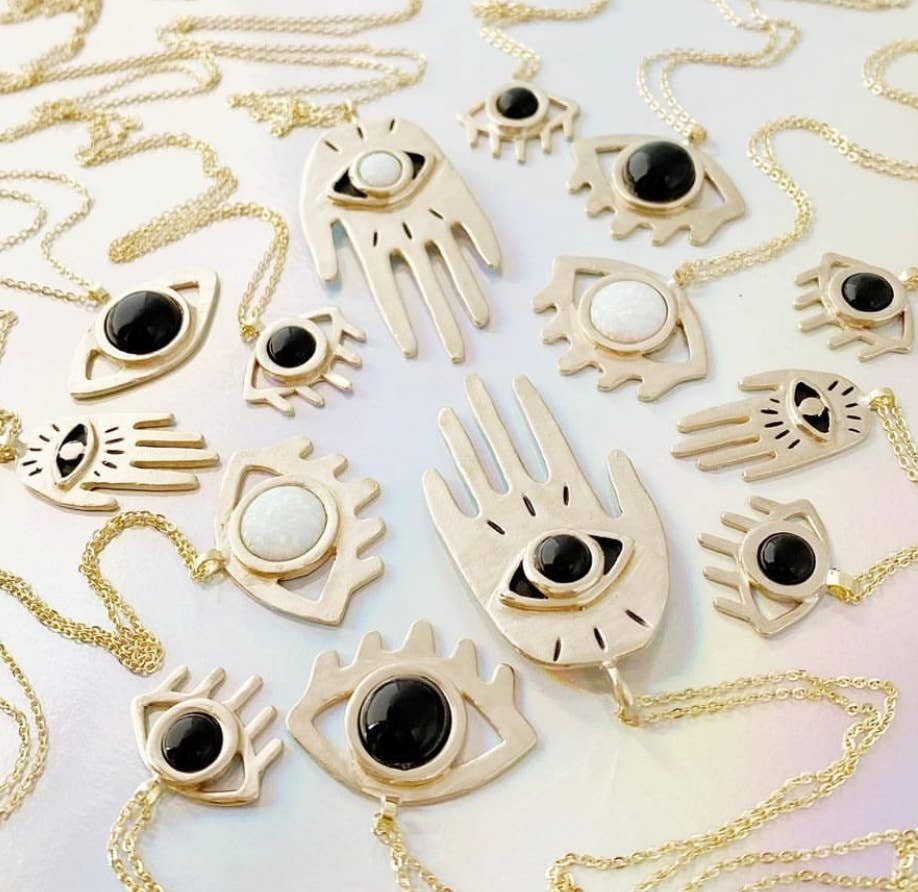 Therese Kuempel Jewelry – wholesale Hänge-/berlockhalsband – Stora Ögon med fransar halsband med svart onyx1