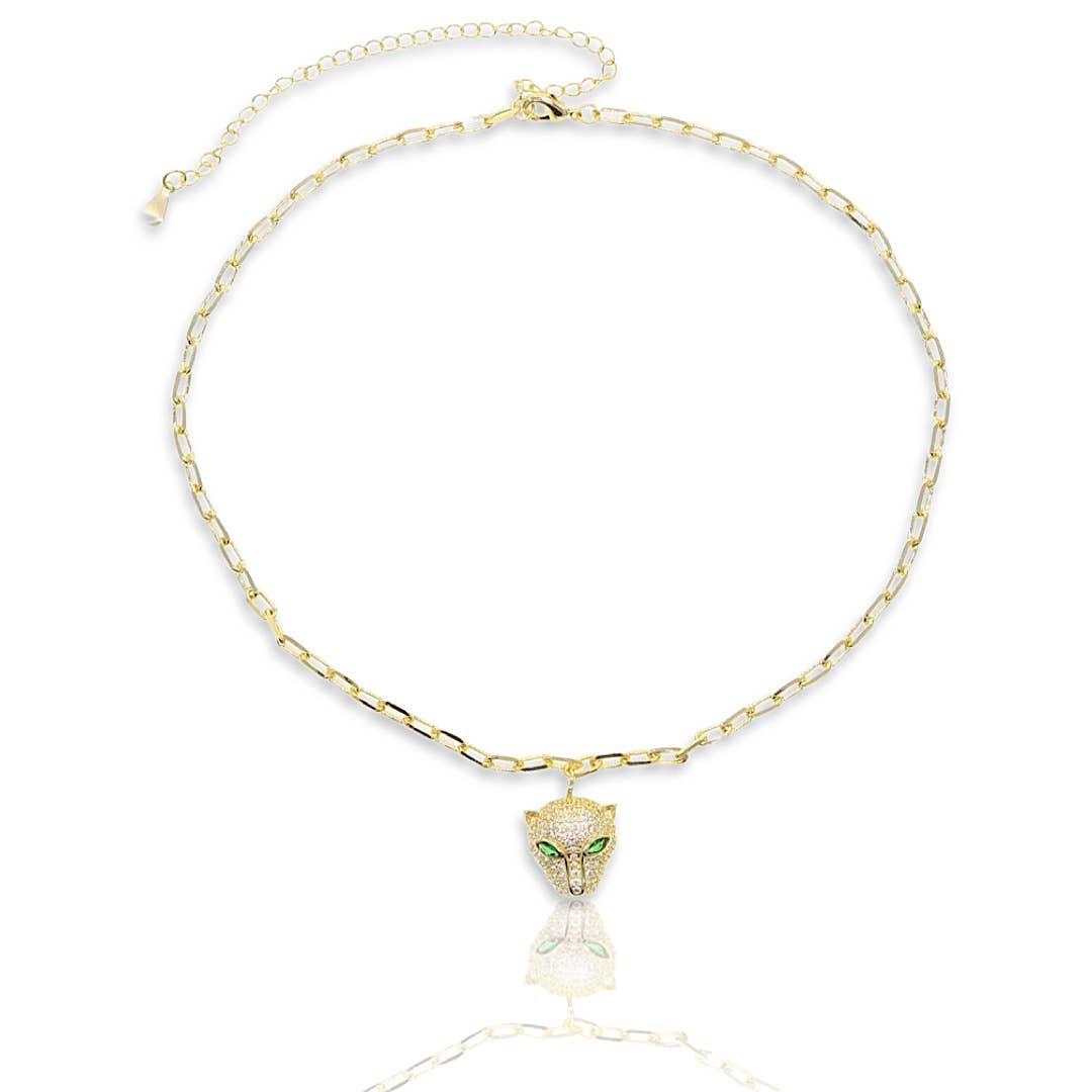 KIKICHIC – Colar pingente/pendente por atacado – Colar de clipe de papel Green Eye Panther1