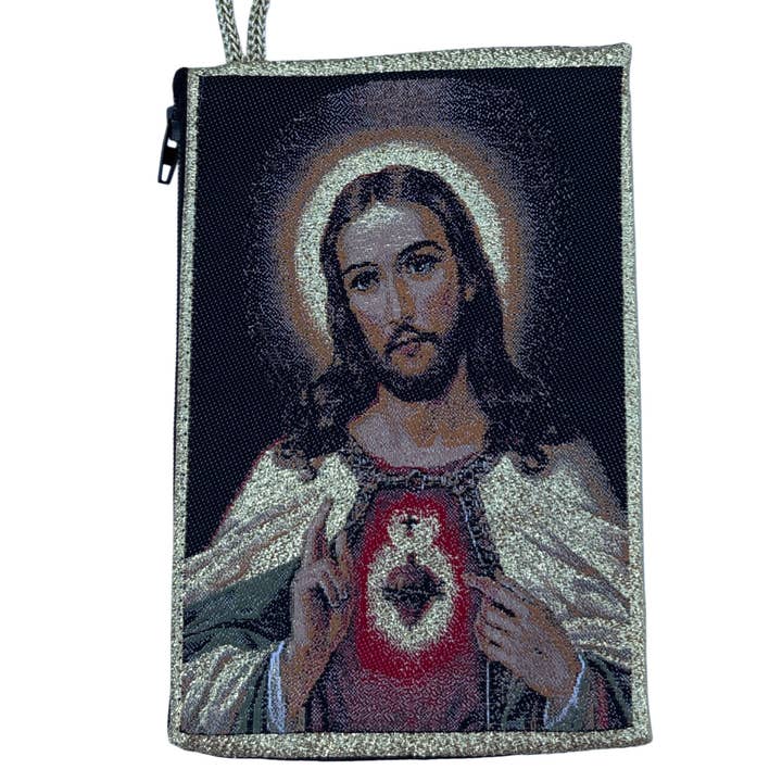 Rosary Pouch - Sacred Heart of Jesus (BLACK) 4" x 6" for wholesale by Oremus Mercy