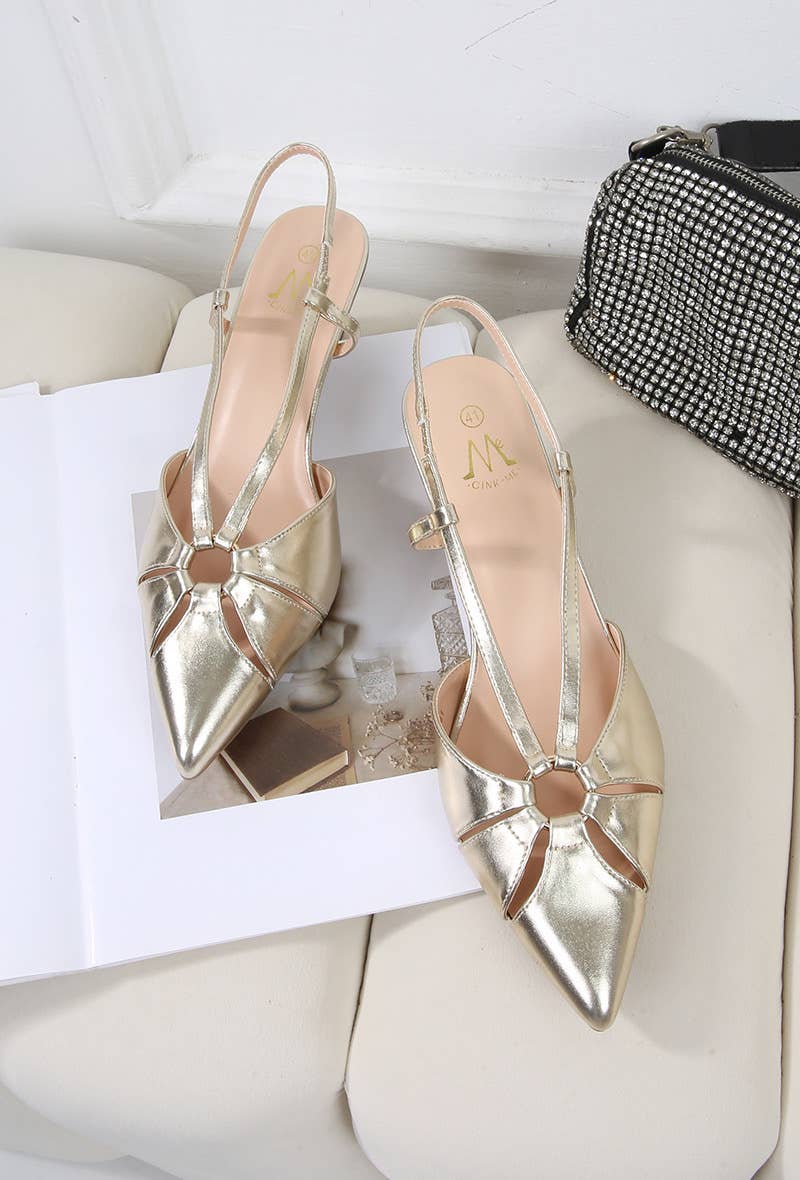 BELLICY / Cink-me - Wholesale Low Heels - Women's - DMF99F-19, Slingback pumps in faux leather with pointed toe and ta2